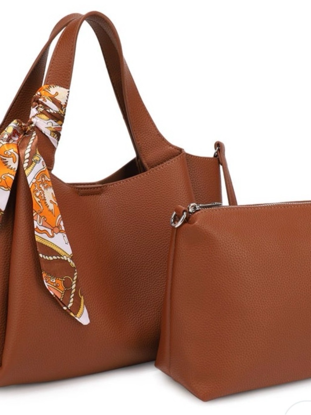 Classic Brown Tote Bag with Pouch - Brown Women's Handbag